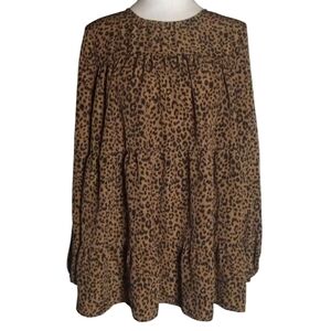 Unbranded Leopard Print Long Sleeve Baby Doll Tiered Style Blouse Size Large